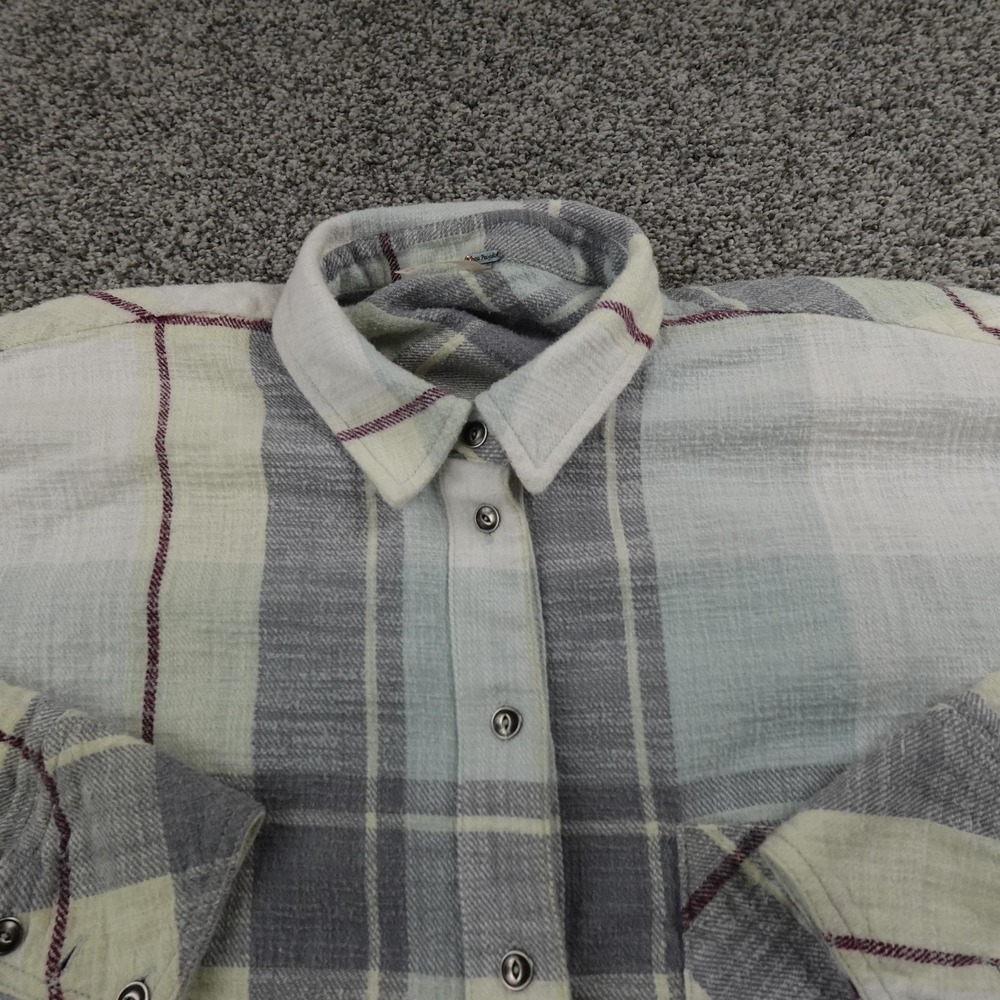 Free People Shirt Womens M Gray Plaid Flannel Snap Button Up Long Sleeve Outdoor - Picture 3 of 9